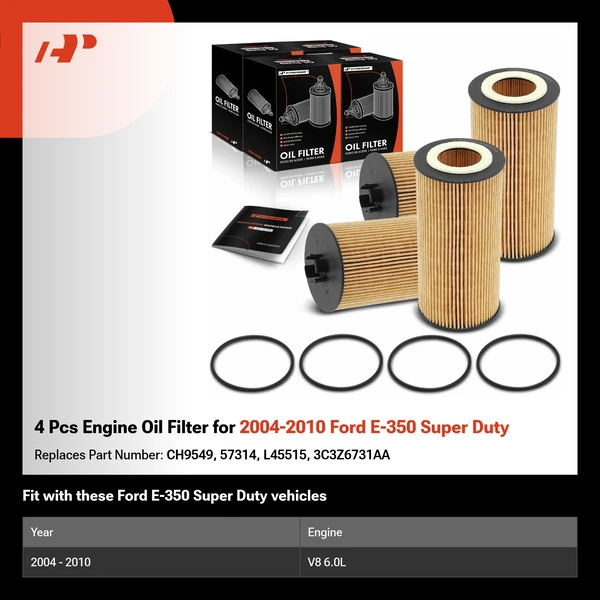 4 Pcs Engine Oil Filter for 2004-2010 Ford E-350 Super Duty