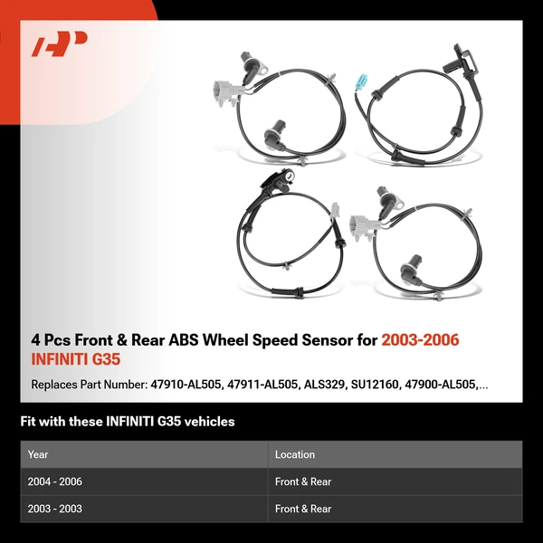 4 Pcs Front & Rear ABS Wheel Speed Sensor for 2003-2006 INFINITI G35