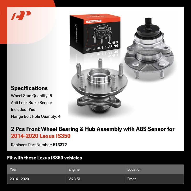 2 Pcs Front Wheel Bearing & Hub Assembly with ABS Sensor for 2014-2020 Lexus IS350