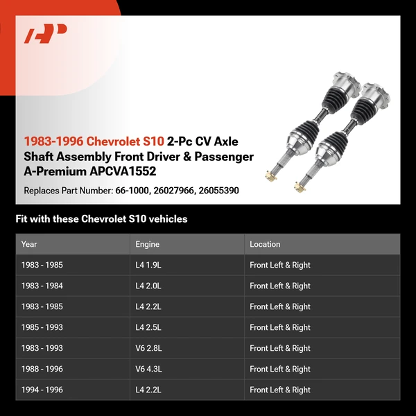 1983-1996 Chevrolet S10 2-Pc CV Axle Shaft Assembly Front Driver & Passenger A-Premium APCVA1552