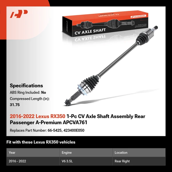 2016-2022 Lexus RX350 1-Pc CV Axle Shaft Assembly Rear Passenger A-Premium APCVA761