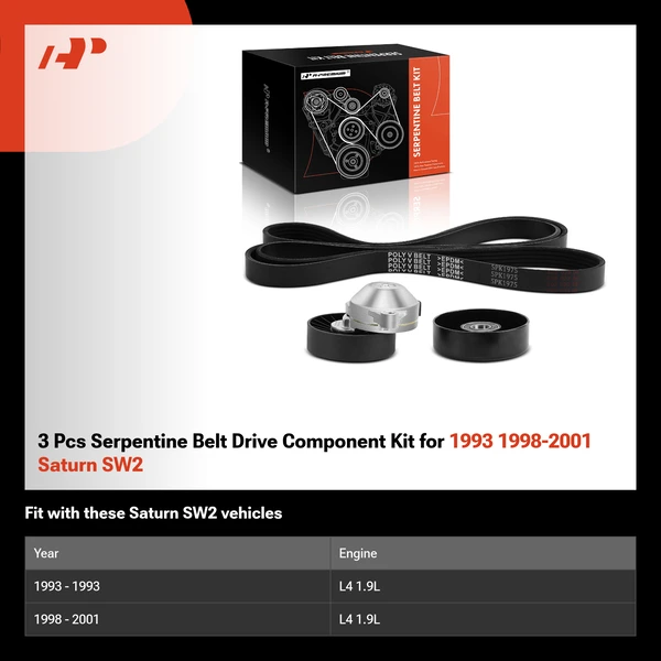 3 Pcs Serpentine Belt Drive Component Kit for 1993 1998-2001 Saturn SW2
