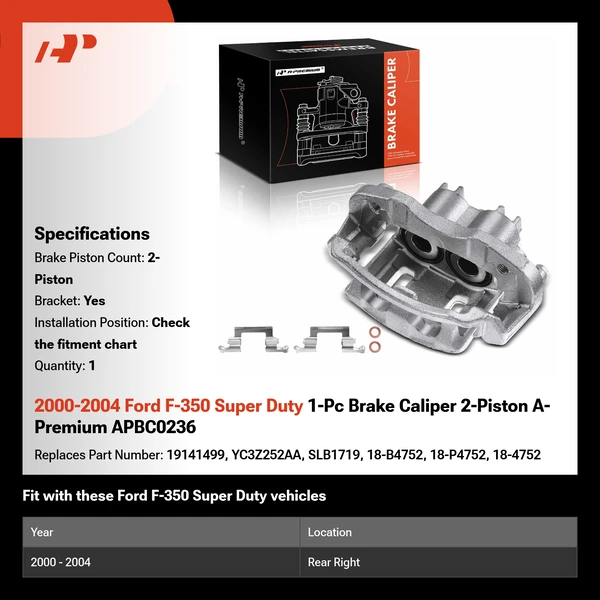 2000-2004 Ford F-350 Super Duty 1-Pc Brake Caliper 2-Piston A-Premium APBC0236