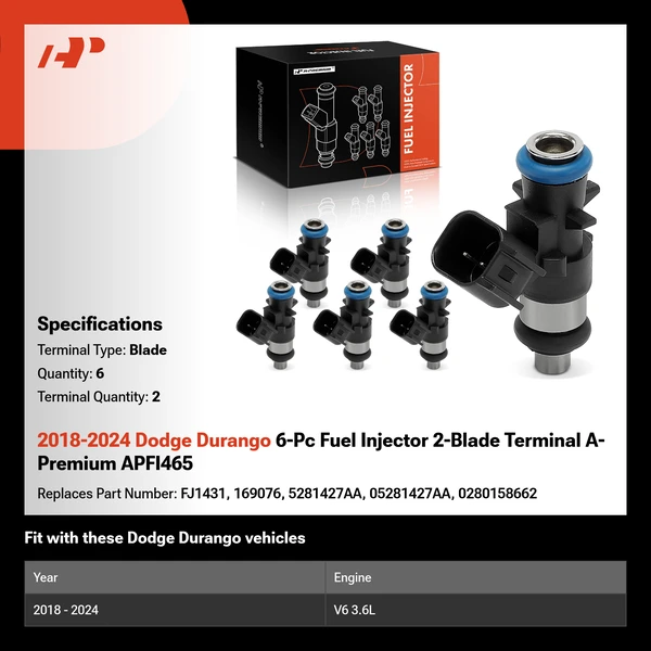 2018-2024 Dodge Durango 6-Pc Fuel Injector 2-Blade Terminal A-Premium APFI465