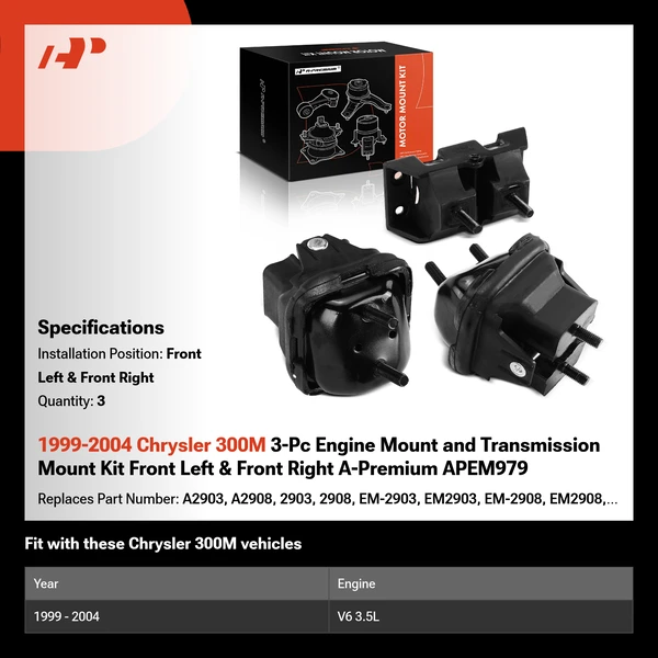 1999-2004 Chrysler 300M 3-Pc Engine Mount and Transmission Mount Kit Front Left & Front Right A-Premium APEM979