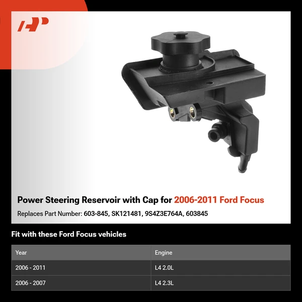Power Steering Reservoir with Cap for 2006-2011 Ford Focus