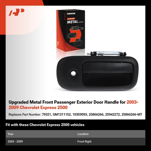 Upgraded Metal Front Passenger Exterior Door Handle for 2003-2009 Chevrolet Express 2500