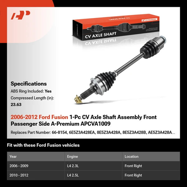 2006-2012 Ford Fusion 1-Pc CV Axle Shaft Assembly Front Passenger Side A-Premium APCVA1009