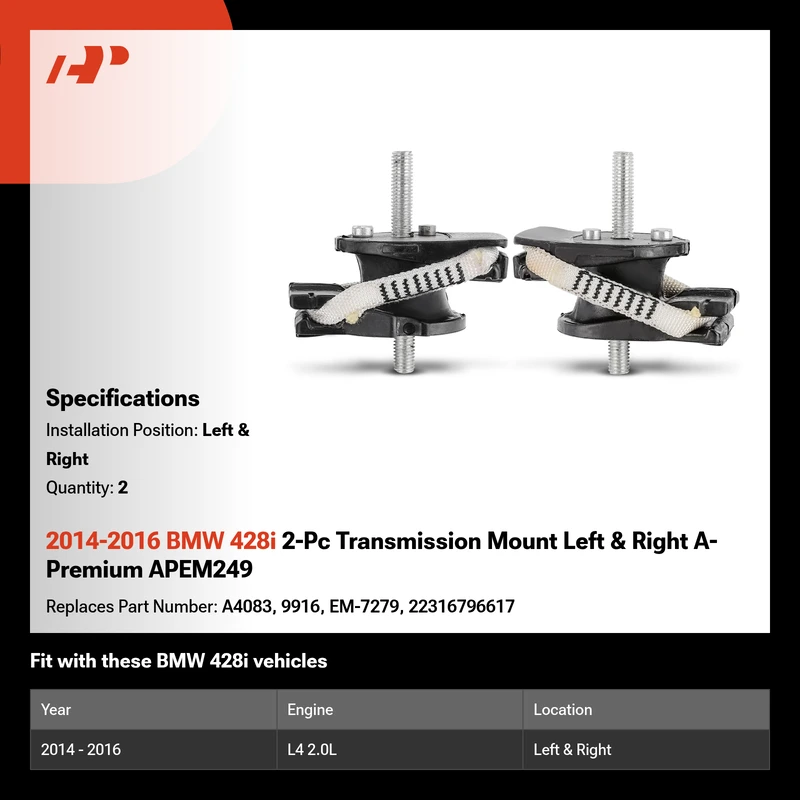 2014-2016 BMW 428i 2-Pc Transmission Mount Left & Right A-Premium APEM249