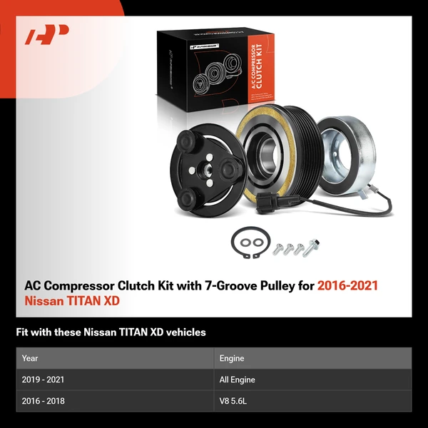AC Compressor Clutch Kit with 7-Groove Pulley for 2016-2021 Nissan TITAN XD