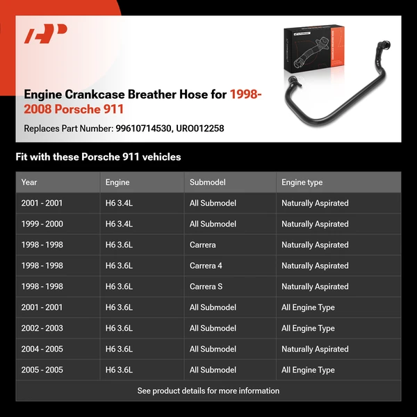 Engine Crankcase Breather Hose for 1998-2008 Porsche 911