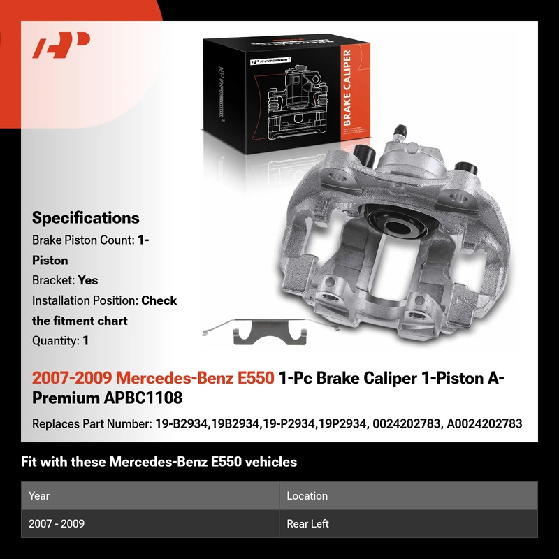 2007-2009 Mercedes-Benz E550 1-Pc Brake Caliper 1-Piston A-Premium APBC1108