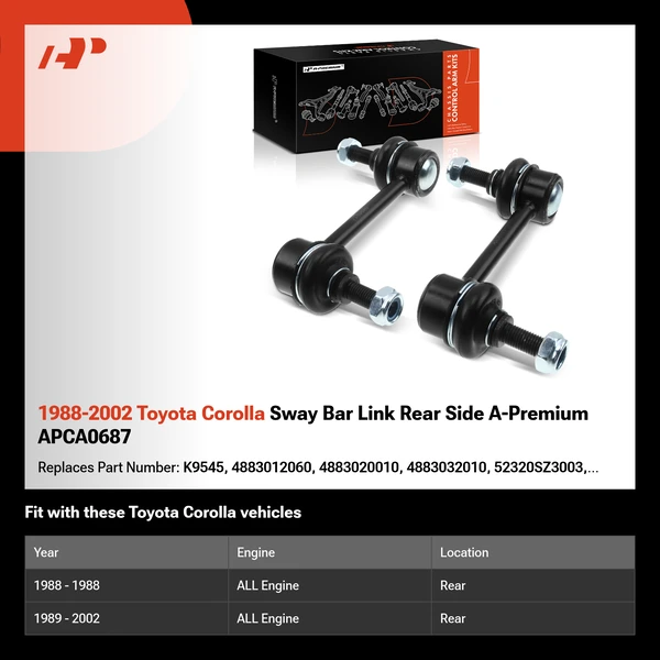 1988-2002 Toyota Corolla Sway Bar Link Rear Side A-Premium APCA0687