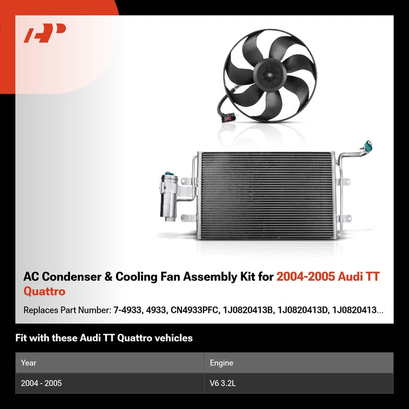 AC Condenser & Cooling Fan Assembly Kit for 2004-2005 Audi TT Quattro