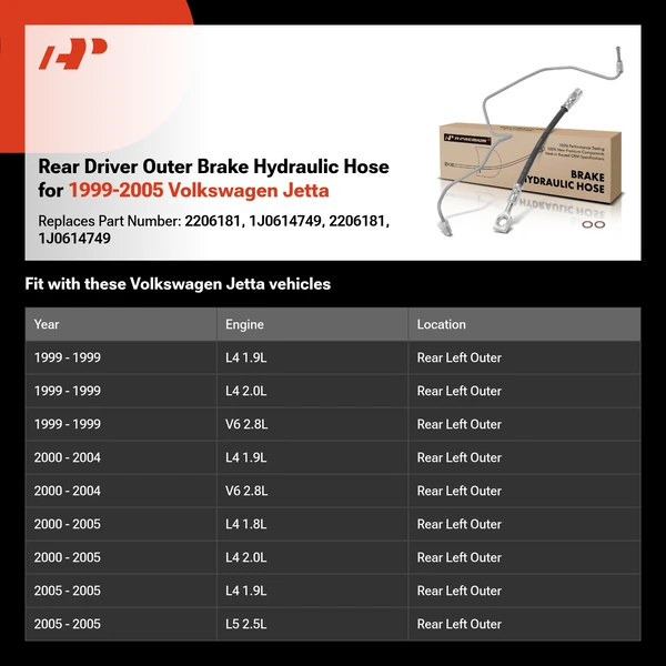 Rear Driver Outer Brake Hydraulic Hose for 1999-2005 Volkswagen Jetta