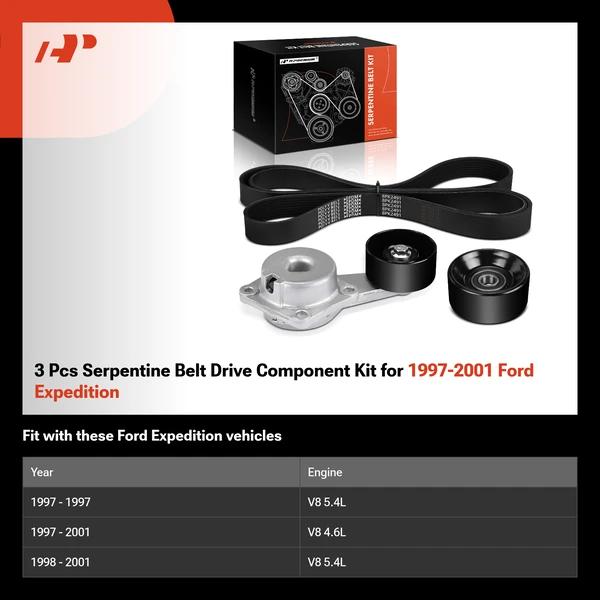 3 Pcs Serpentine Belt Drive Component Kit for 1997-2001 Ford Expedition