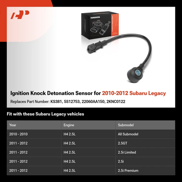 Ignition Knock Detonation Sensor for 2010-2012 Subaru Legacy