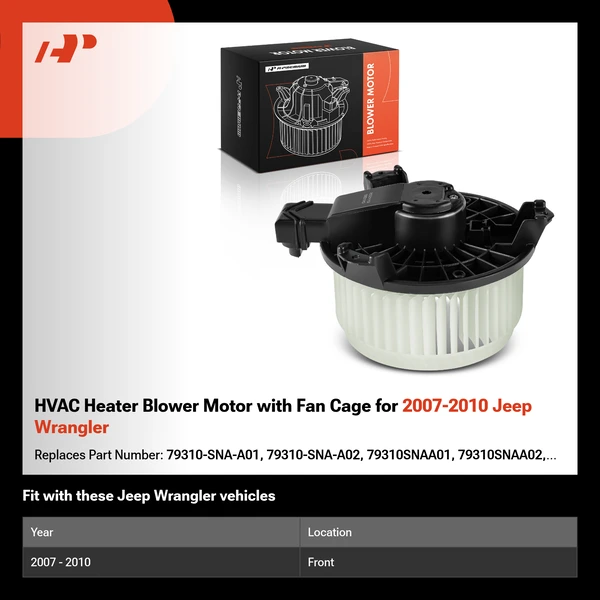 HVAC Heater Blower Motor with Fan Cage for 2007-2010 Jeep Wrangler
