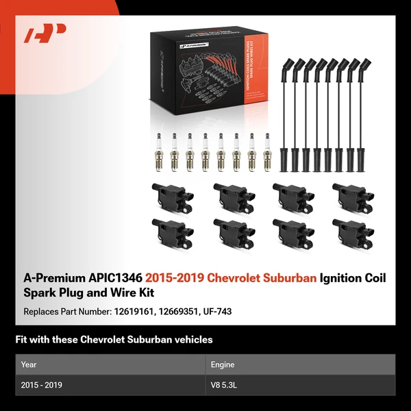 A-Premium APIC1346 2015-2019 Chevrolet Suburban Ignition Coil Spark Plug and Wire Kit