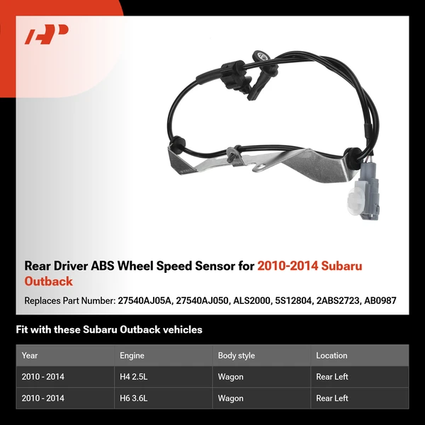 Rear Driver ABS Wheel Speed Sensor for 2010-2014 Subaru Outback