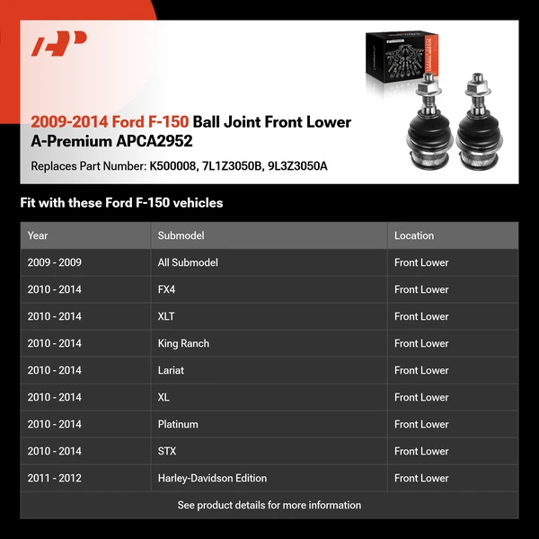 2009-2014 Ford F-150 Ball Joint Front Lower A-Premium APCA2952