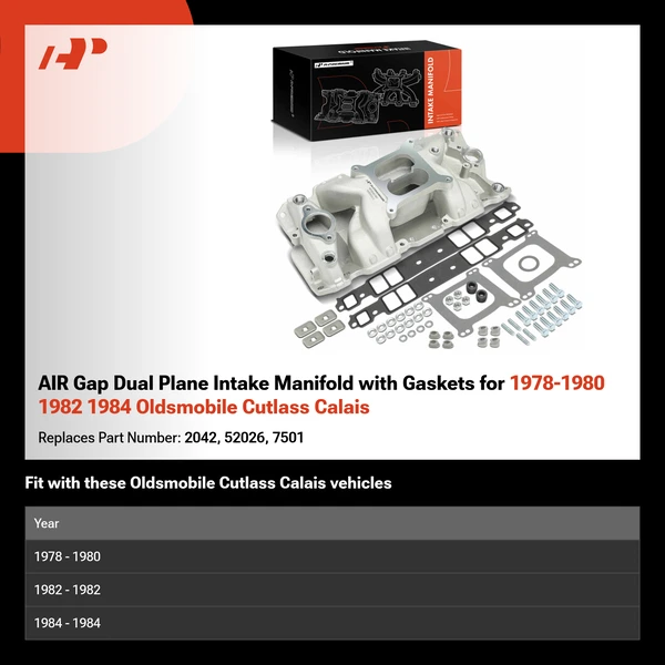 AIR Gap Dual Plane Intake Manifold with Gaskets for 1978-1980 1982 1984 Oldsmobile Cutlass Calais