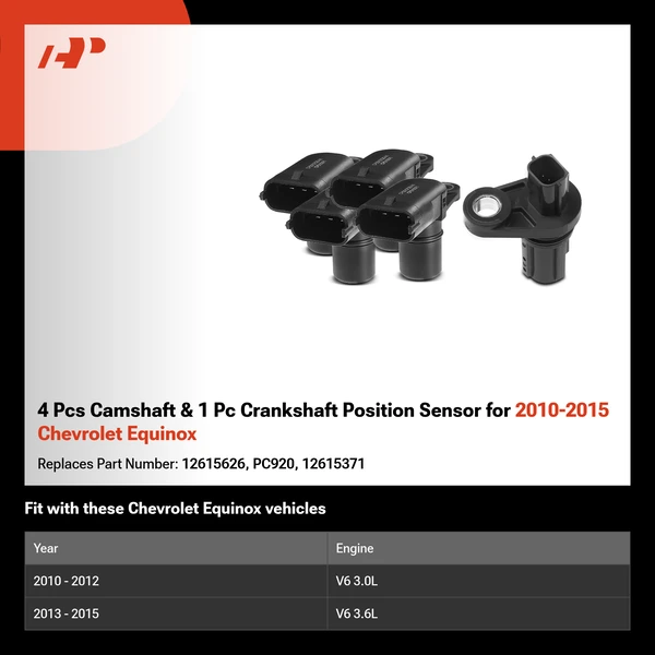 4 Pcs Camshaft & 1 Pc Crankshaft Position Sensor for 2010-2015 Chevrolet Equinox