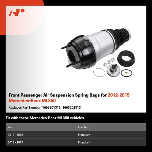Front Passenger Air Suspension Spring Bags for 2012-2015 Mercedes-Benz ML350