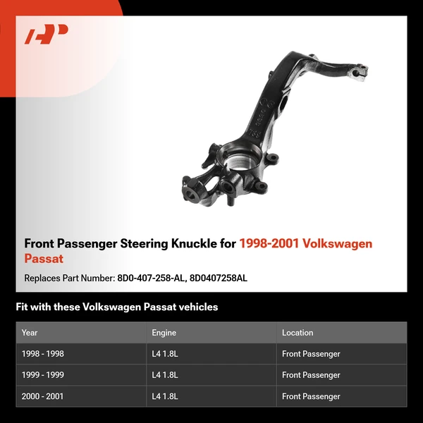 Front Passenger Steering Knuckle for 1998-2001 Volkswagen Passat