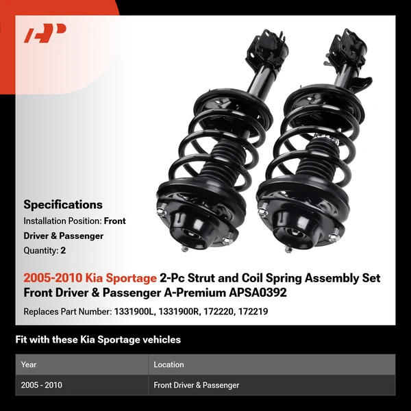 2005-2010 Kia Sportage 2-Pc Strut and Coil Spring Assembly Set Front Driver & Passenger A-Premium APSA0392