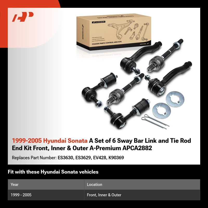 1999-2005 Hyundai Sonata A Set of 6 Sway Bar Link and Tie Rod End Kit Front, Inner & Outer A-Premium APCA2882