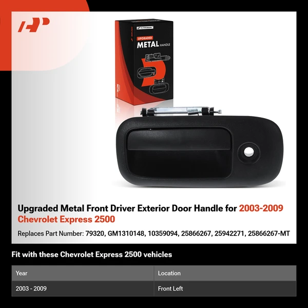 Upgraded Metal Front Driver Exterior Door Handle for 2003-2009 Chevrolet Express 2500