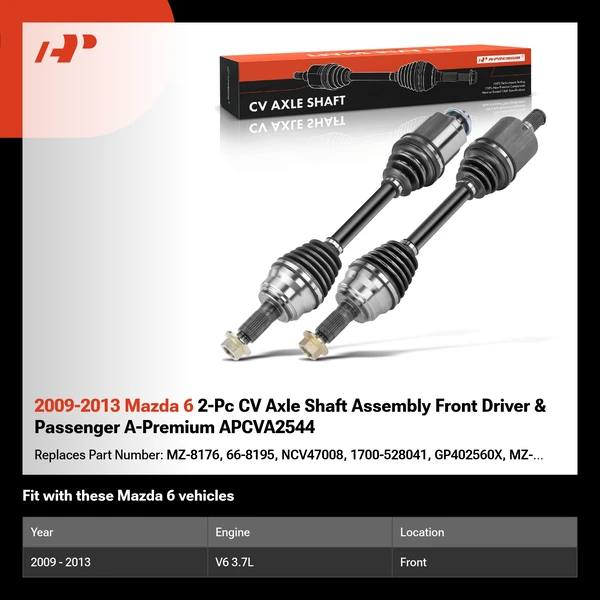 2009-2013 Mazda 6 2-Pc CV Axle Shaft Assembly Front Driver & Passenger A-Premium APCVA2544