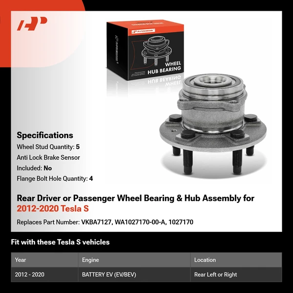 Rear Driver or Passenger Wheel Bearing & Hub Assembly for 2012-2020 Tesla S