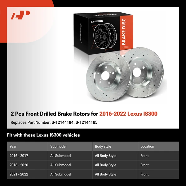 2 Pcs Front Drilled Brake Rotors for 2016-2022 Lexus IS300