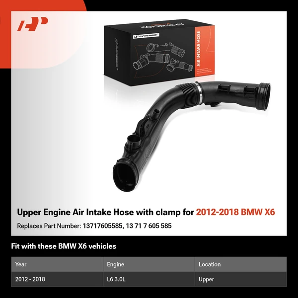 Upper Engine Air Intake Hose with clamp for 2012-2018 BMW X6