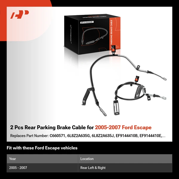 2 Pcs Rear Parking Brake Cable for 2005-2007 Ford Escape