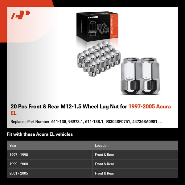 20 Pcs Front & Rear M12-1.5 Wheel Lug Nut for 1997-2005 Acura EL