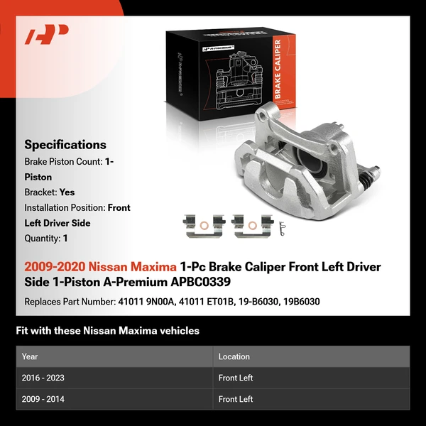 2009-2020 Nissan Maxima 1-Pc Brake Caliper Front Left Driver Side 1-Piston A-Premium APBC0339