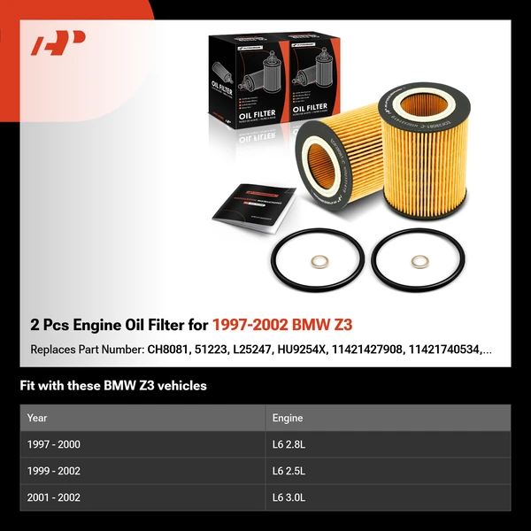 2 Pcs Engine Oil Filter for 1997-2002 BMW Z3