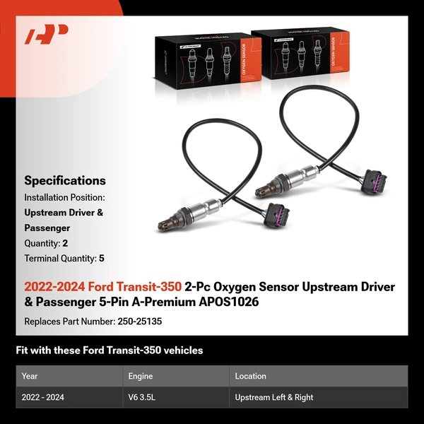 2022-2024 Ford Transit-350 2-Pc Oxygen Sensor Upstream Driver & Passenger 5-Pin A-Premium APOS1026