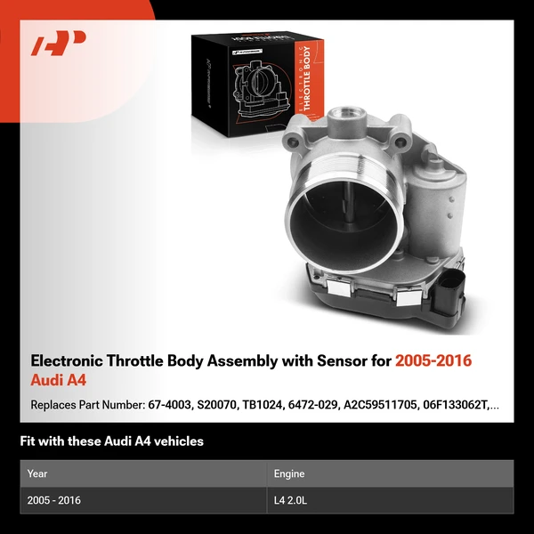 Electronic Throttle Body Assembly with Sensor for 2005-2016 Audi A4