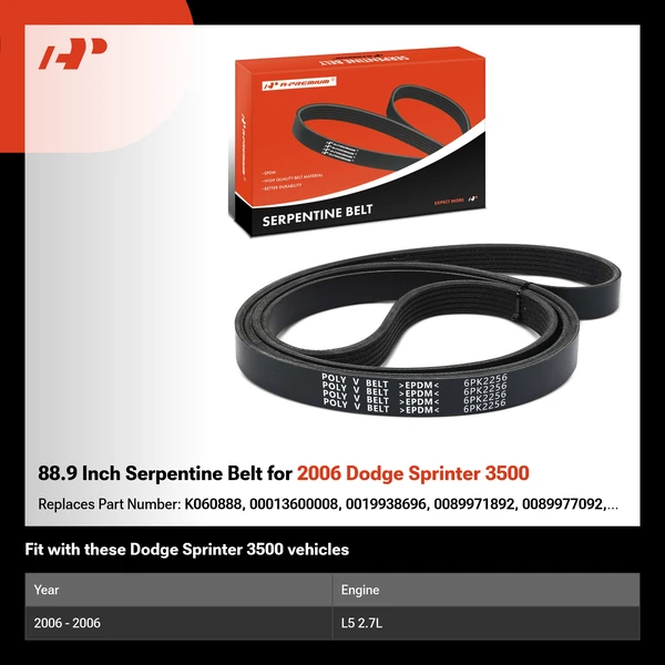 88.9 Inch Serpentine Belt for 2006 Dodge Sprinter 3500
