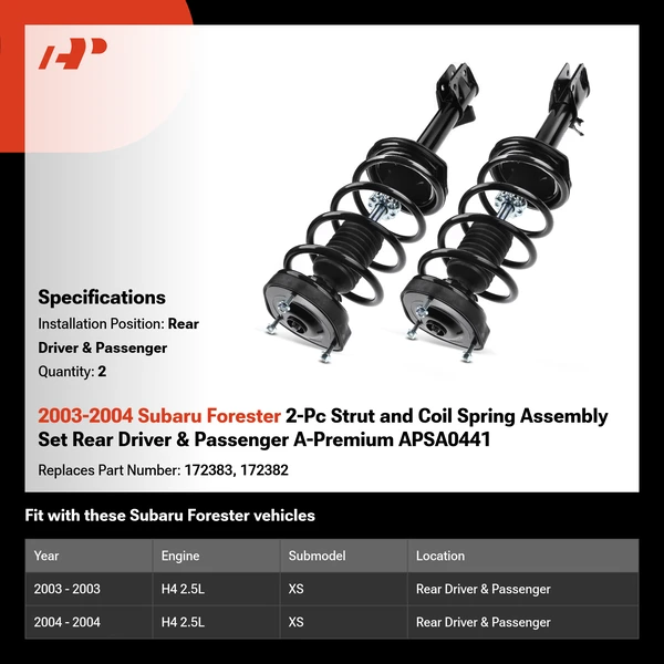2003-2004 Subaru Forester 2-Pc Strut and Coil Spring Assembly Set Rear Driver & Passenger A-Premium APSA0441