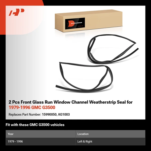 2 Pcs Front Glass Run Window Channel Weatherstrip Seal for 1979-1996 GMC G3500