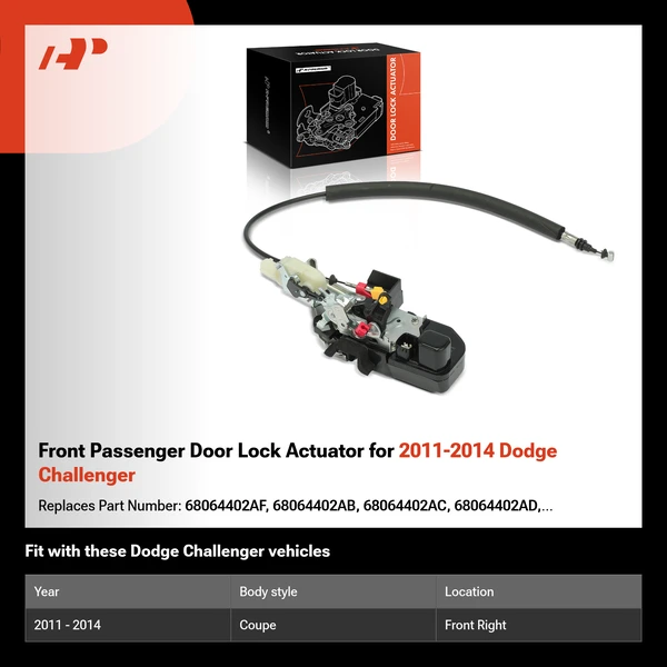Front Passenger Door Lock Actuator for 2011-2014 Dodge Challenger
