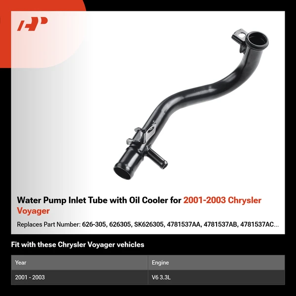 Water Pump Inlet Tube with Oil Cooler for 2001-2003 Chrysler Voyager