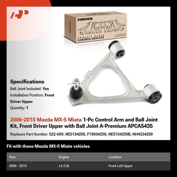2006-2015 Mazda MX-5 Miata 1-Pc Control Arm and Ball Joint Kit, Front Driver Upper with Ball Joint A-Premium APCA5435