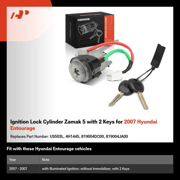 Ignition Lock Cylinder Zamak 5 with 2 Keys for 2007 Hyundai Entourage