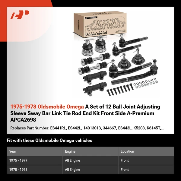 1975-1978 Oldsmobile Omega A Set of 12 Ball Joint Adjusting Sleeve Sway Bar Link Tie Rod End Kit Front Side A-Premium APCA2698
